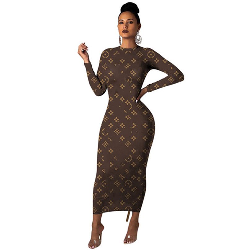 brown long sleeve bodycon dress