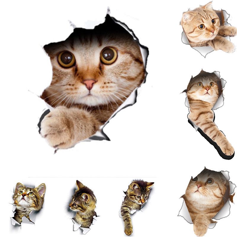 3D Cat Wall Sticker Hole View Vivid Living Room Decor Decal Cat poster Sticker