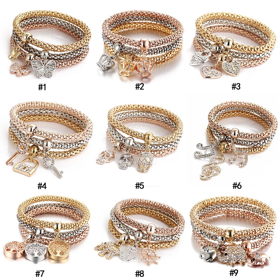 Crystal Crown Owl Elephant Anchor Chain Charm Bracelet For Women Bangle Jewelry