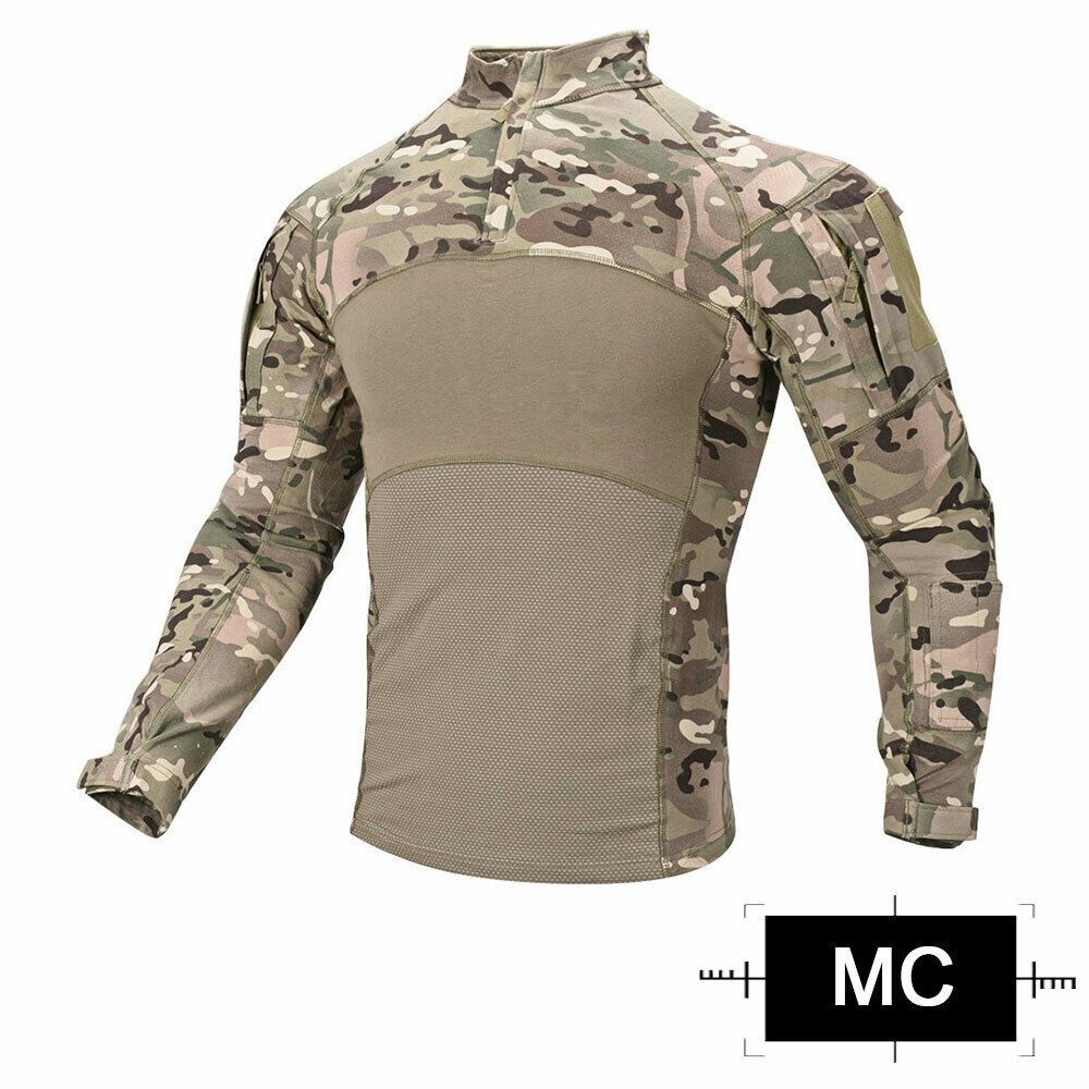 Camicia tattica a maniche lunghe da uomo con zip 1//4 stile militare camicia da combattimento con tasche Airsoft Top Outdoor abbigliamento per la caccia campeggio escursionismo