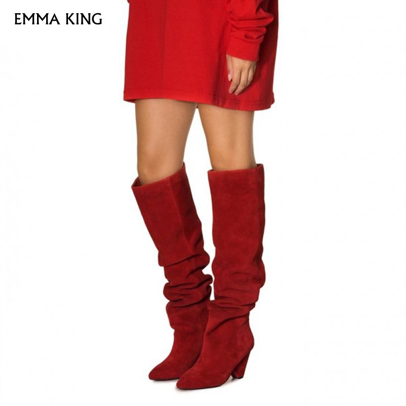suede slouch knee high boots