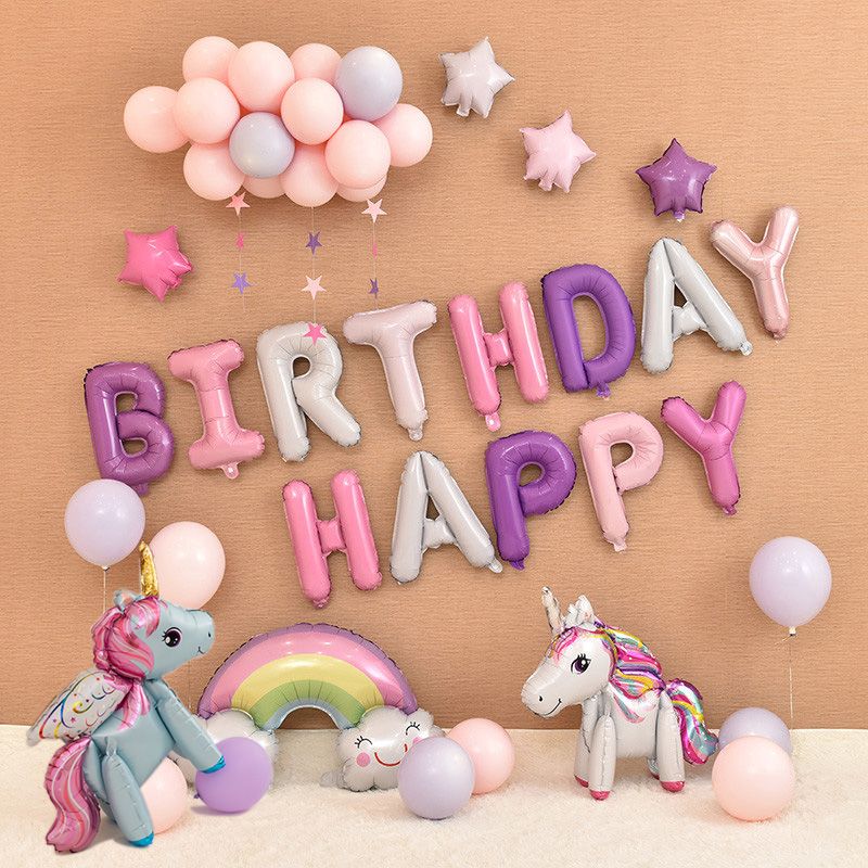Unicorn Party Balloons Happy Birthday Party Air Ball Package Baby