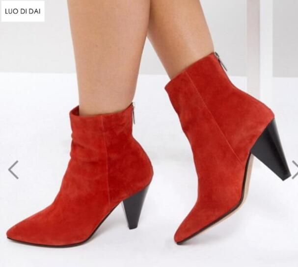 primavera mujer botas rojas pico tacón botas mujer botines de cuero de gamuza