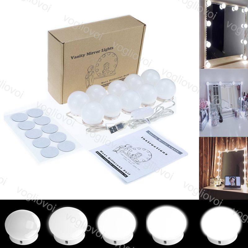 2019 Hollywood Style Led Vanity Mirror Lights Kit With Dimmable Light Bulbs 10w Usb Powered Lighting Fixture Strip For Makeupdressing Room Eub From