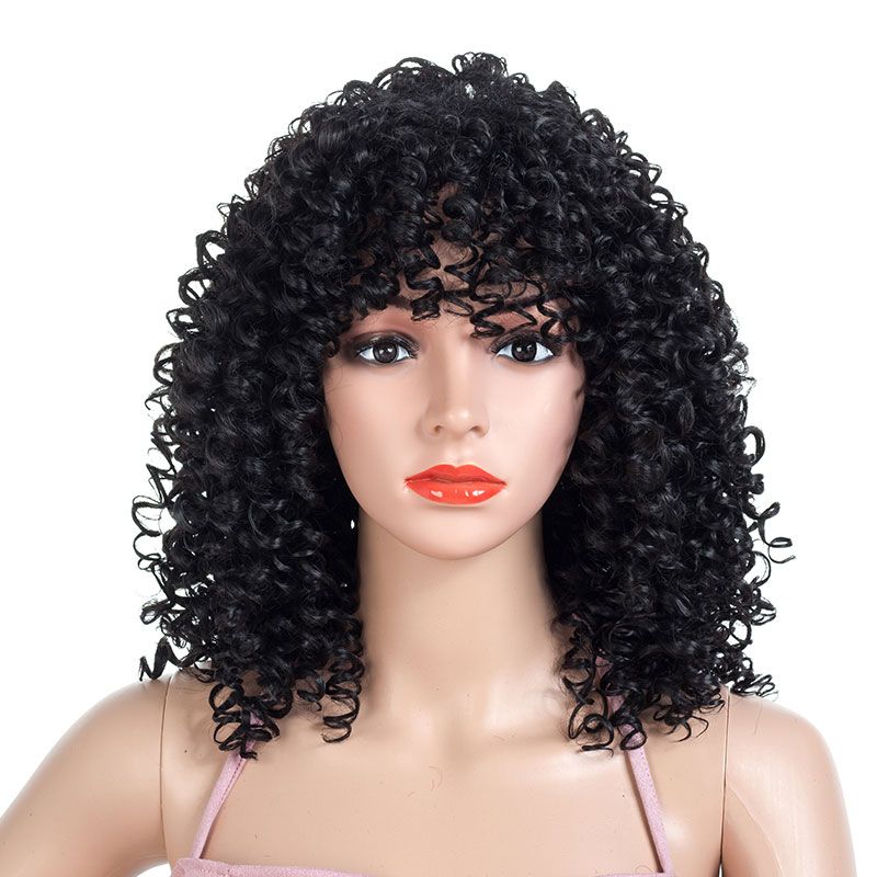 Synthetic Wig Afro Kinky Curly Layered Haircut Synthetic Hair African American Wig For Black Women Black Wig Women S Medium Length Caple Canada
