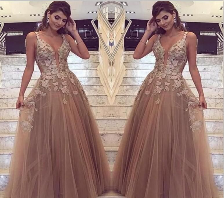 2022 Elegant Sexy Brown  Long Prom  Dresses  Spaghetti Straps 