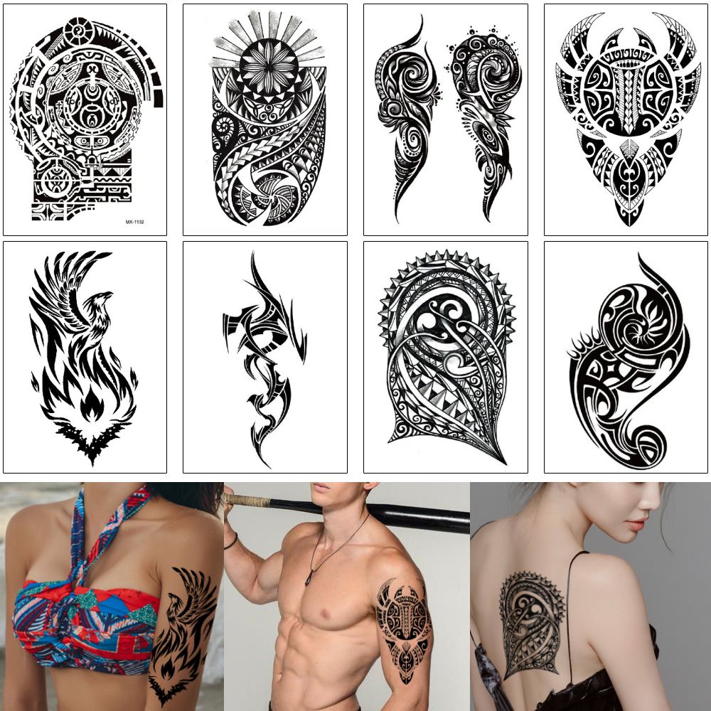 Fake Black Design Totem Tattoo Sickle Phoenix for Woman Man Cool Decal Waterproof Temporary Tattoo Sticker Body Art Shoulder Arm Leg Back 3D Fake Black Design Totem Tattoo Sickle Phoenix for Woman Man Cool Decal Waterproof Temporary Tattoo Sticker Body Art Shoulder Arm Leg Back 3D