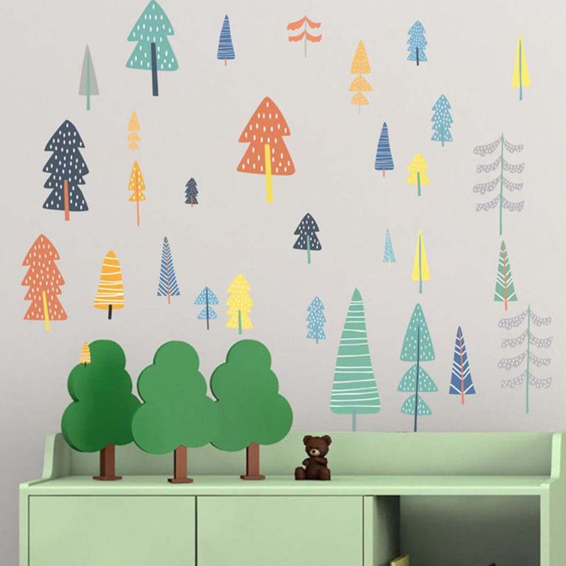 Nordic Cartoon Forest Diy Art Living Room Decoration Wall Stickers Pvc Self Adhesive Rural Wind Children S Room Wallpaper Decals Decals For Bedroom