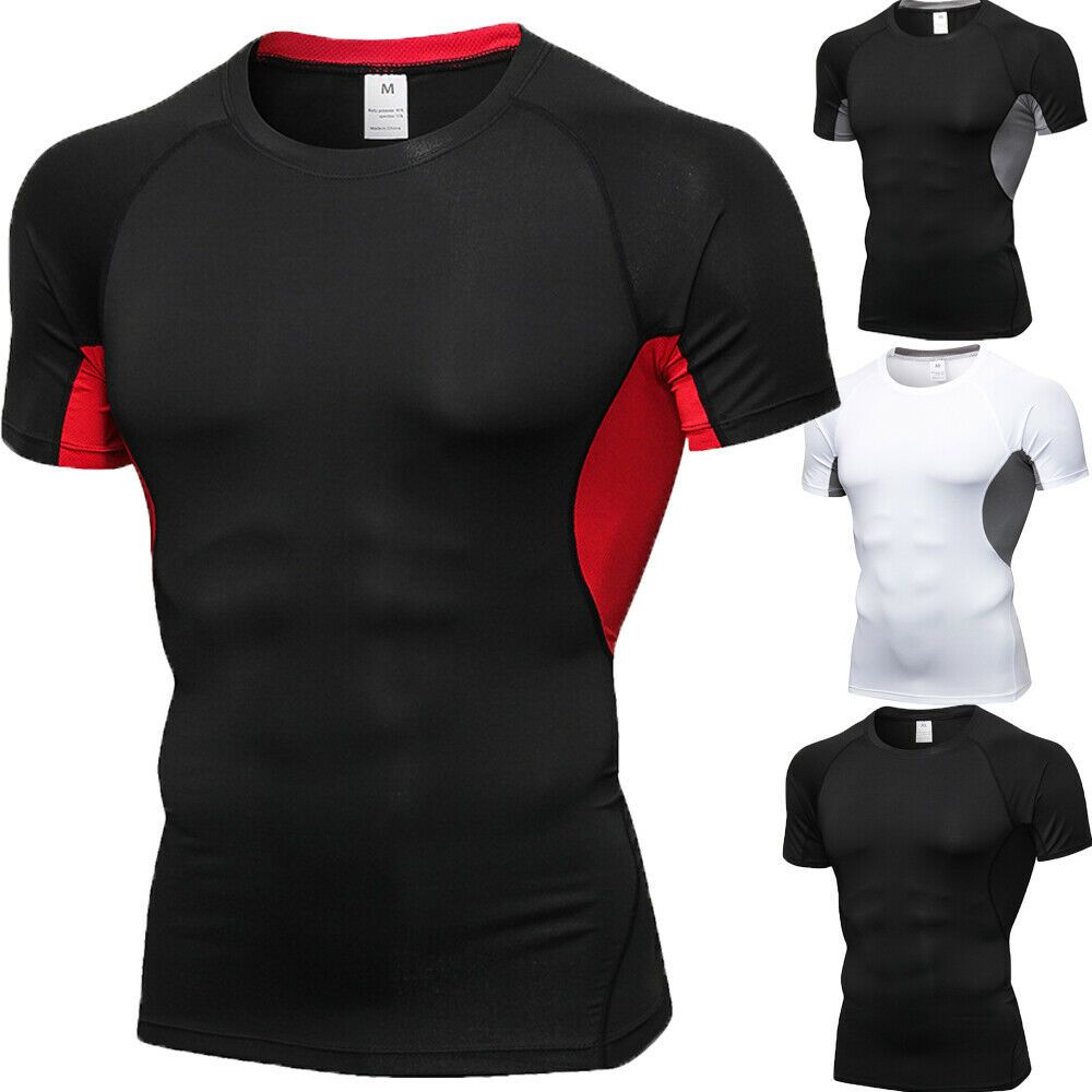 Mens Short Sleeve Bodybuilding T Shirt Gym Fitness Sports Muscle Tops ...