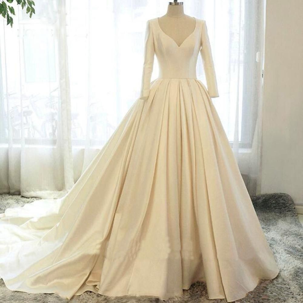 Discount 2019 Ivory Simple A Line Wedding Dresses 3 4 Long Sleeves Modern Stain Gorgeous Empire Bridal Gowns Court Train Lace Up Back Custom Made A Line Wedding Dresses Pinterest Best Price Wedding