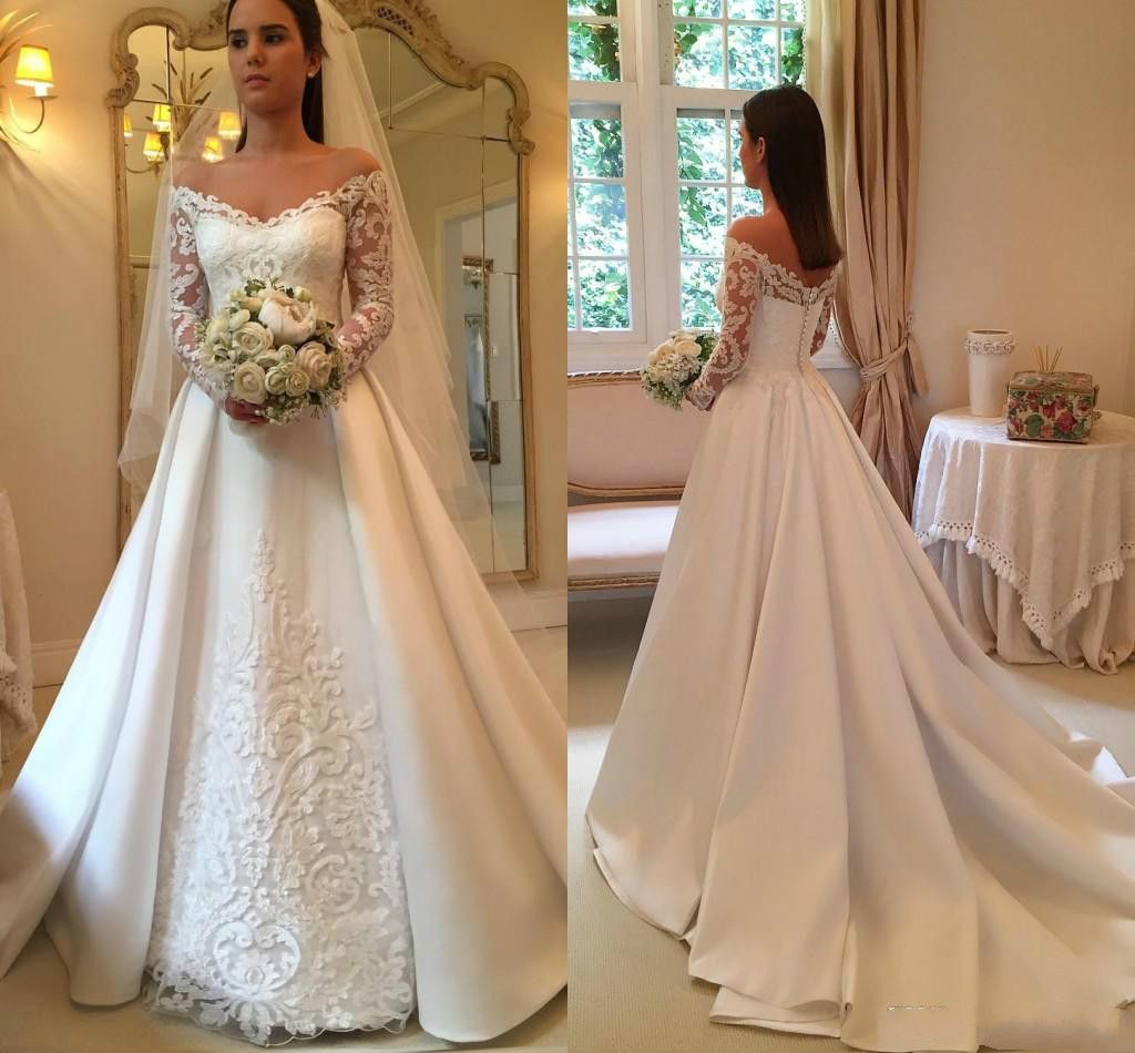 off the shoulder illusion wedding dress