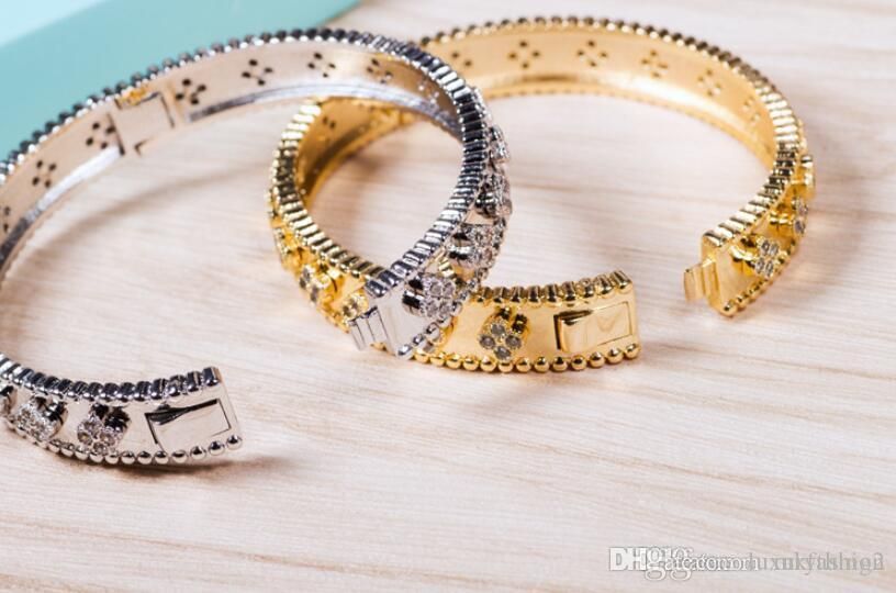 

женщины браслет кольцо высшего качества клевер pattern кубический цирконий ювелирные изделия браслеты кольца мода полые bracelet11, Silver