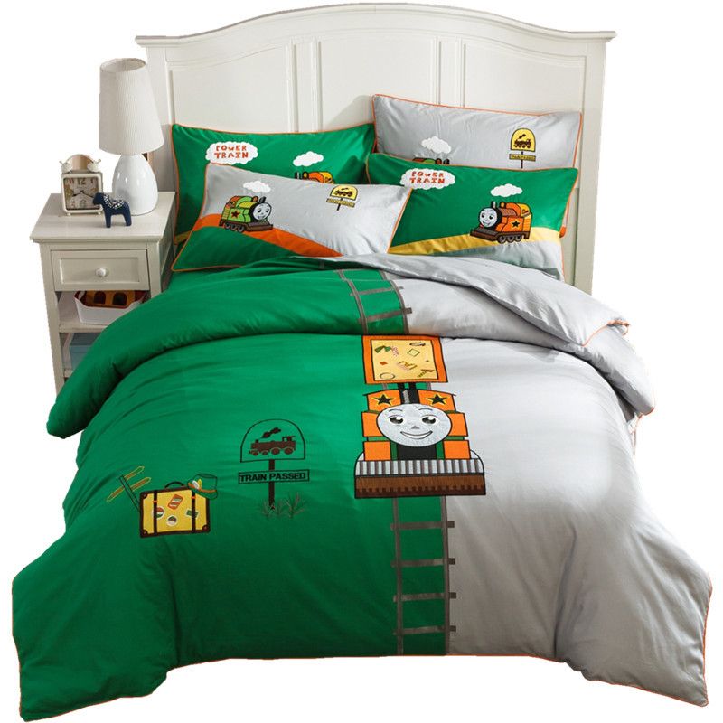 Children 100 Cotton Cute Kids Bedding Sets Queen 1 5m Single Bed Covers Set Cartoon Boy Thomastrain Design Green Color Duvetcover Bedsheets Brown Bedding Sets Full Duvet Cover From Queenbedding 131 56 Dhgate Com