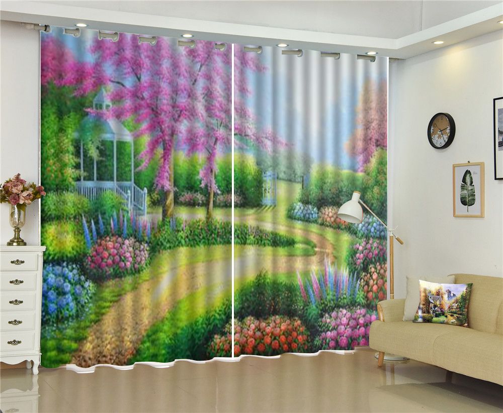 compre cortina flores de primavera hermosas llenas de pintura al oleo paisaje hd impresion digital cortinas hermosas cortinas naturales hermosas 3d a