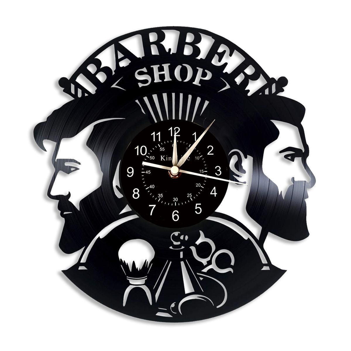 Barber Shop Clock Vinyl Record Wall Clock With LED Light Hanging Night Lamp Luminous Wall