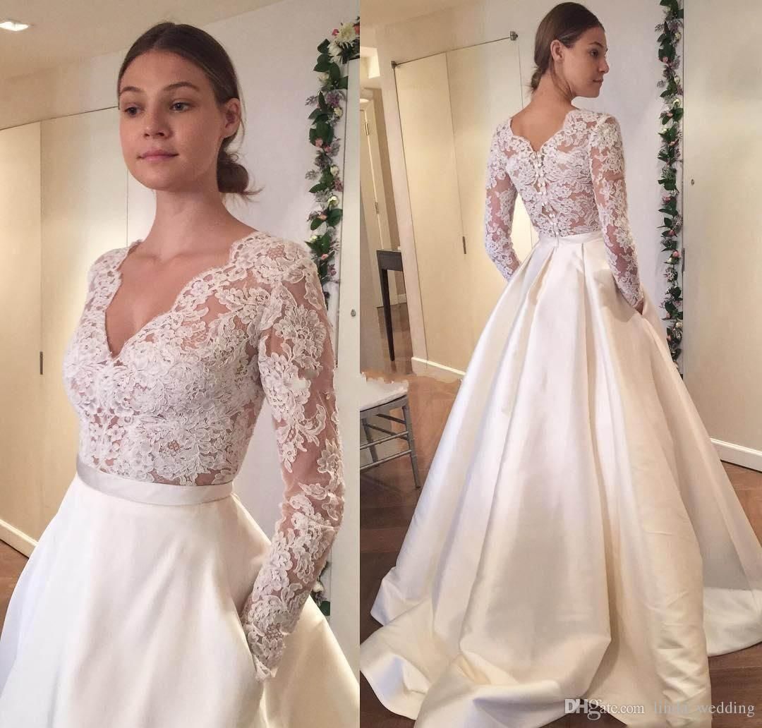 long sleeve v neck wedding dress