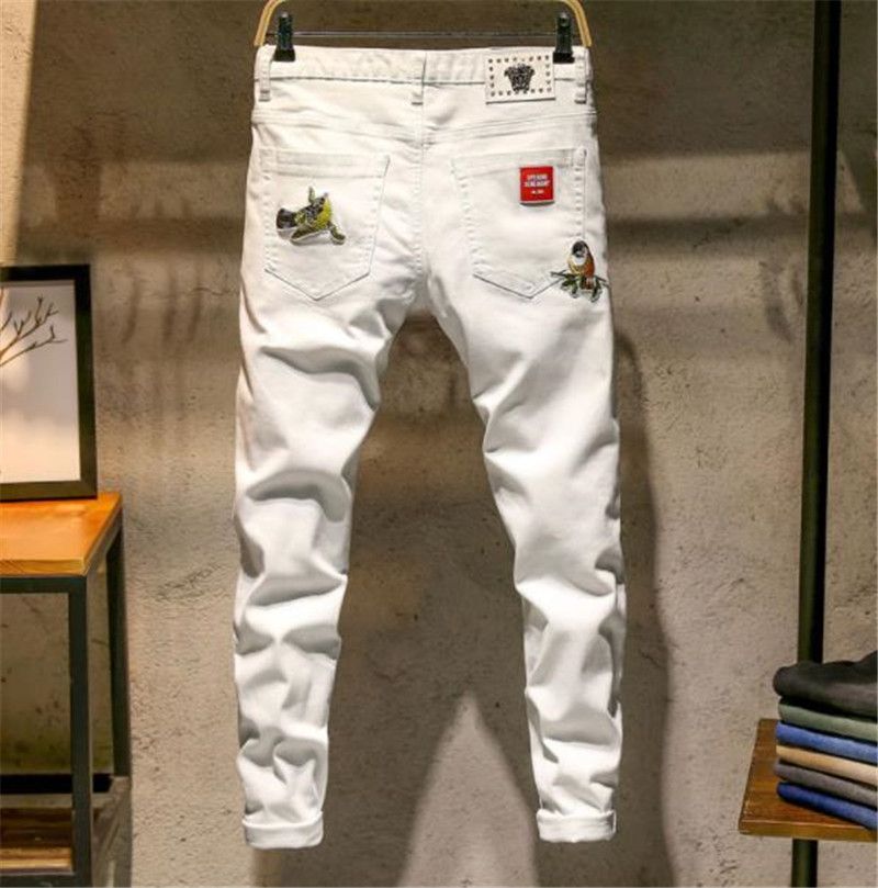 Compra Alta Manera Larga Blanca Para Hombre Flaco Pantalones De Jean Flor Y  Del Pájaro Bordado Imprimir Pantalones Vaqueros Para Hombre De Diseño  Barato | Entrega Rápida Y Calidad | Es.Dhgate