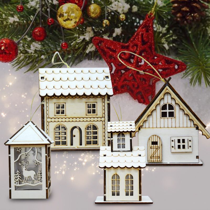 Festival Led Light Wood House Christmas Tree Decorations For Home