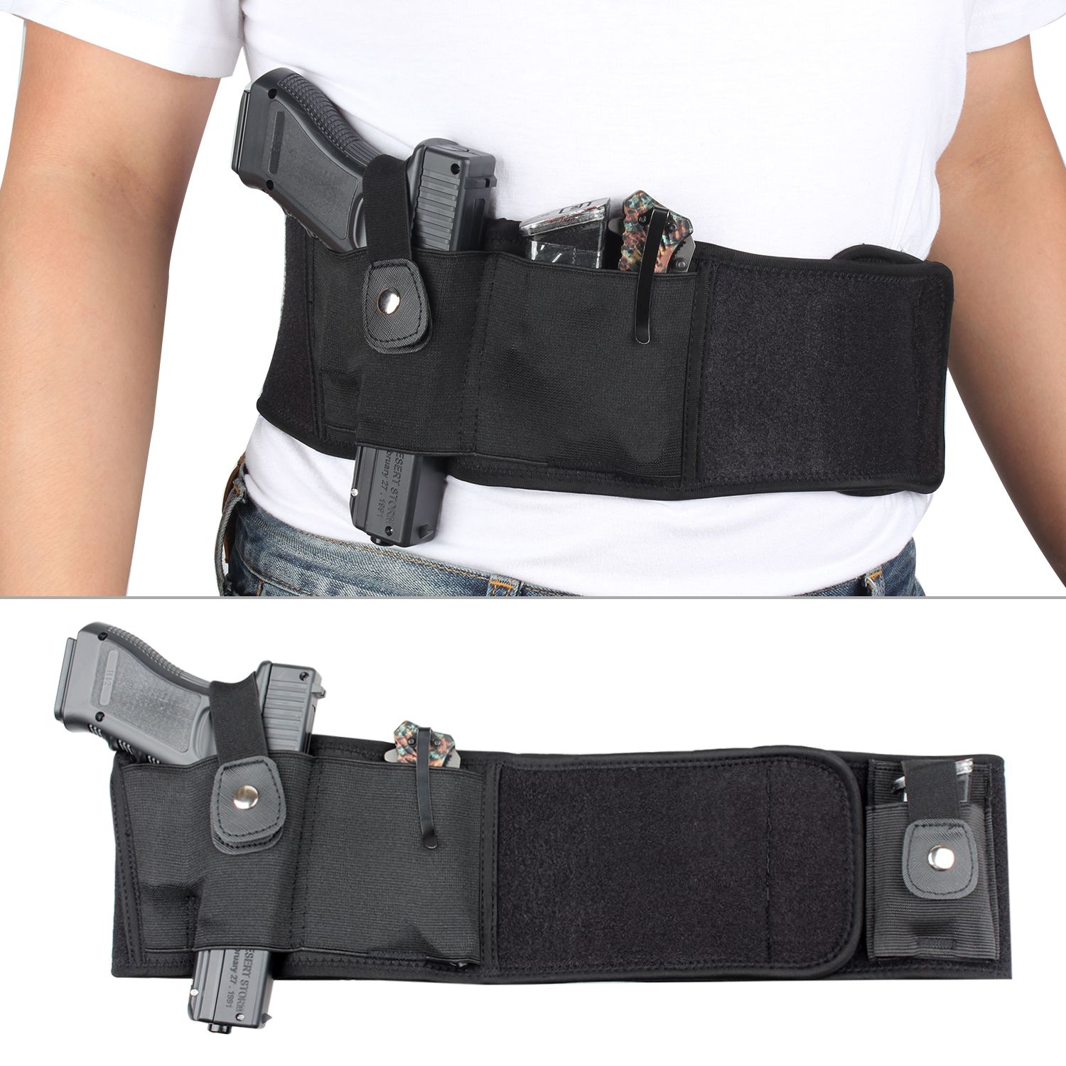 Military Airsoft CS Pistol Belly Band Waist Belt Gun Holster w/ Dual Mag Pouch Military Airsoft CS Pistol Belly Band Waist Belt Gun Holster w/ Dual Mag Pouch