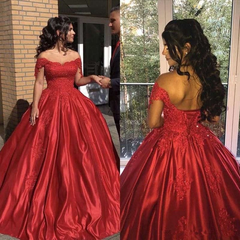 Vestidos De Fiesta Red Prom Dresses Ball Gowns Satin Quinceanera ...