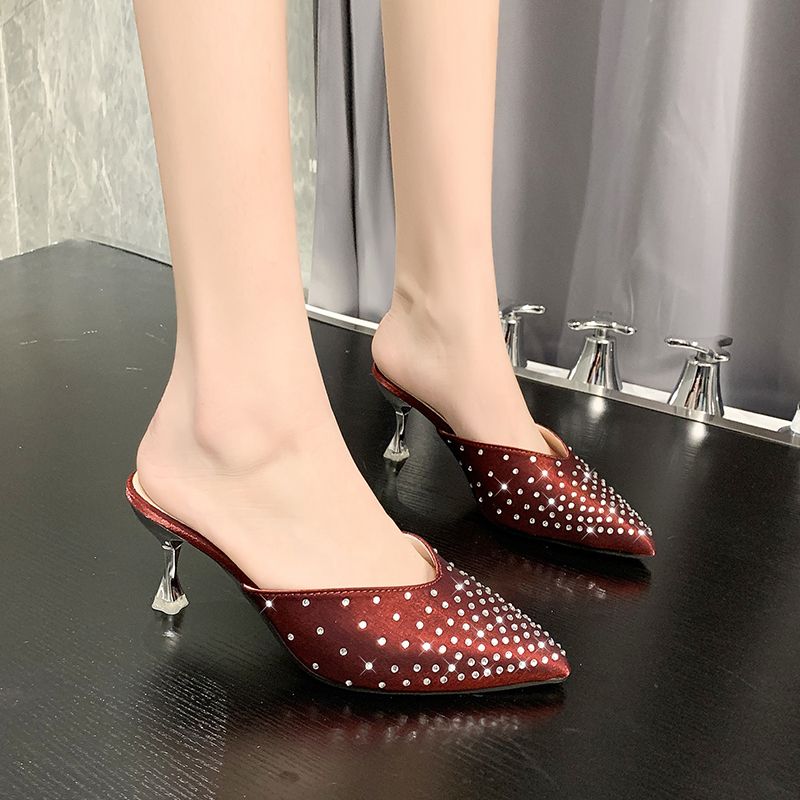red high heel mules