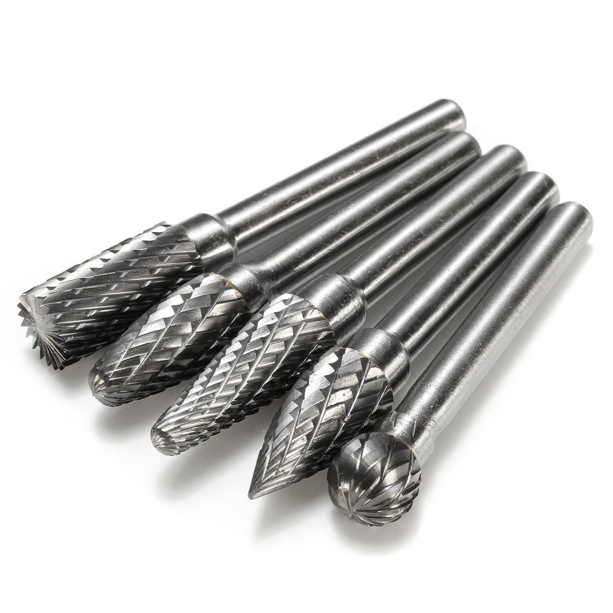 5pcs 1//4 Inch Tungsten Carbide Rotary Point Burr Die Grinder Shank Set Tool Bits