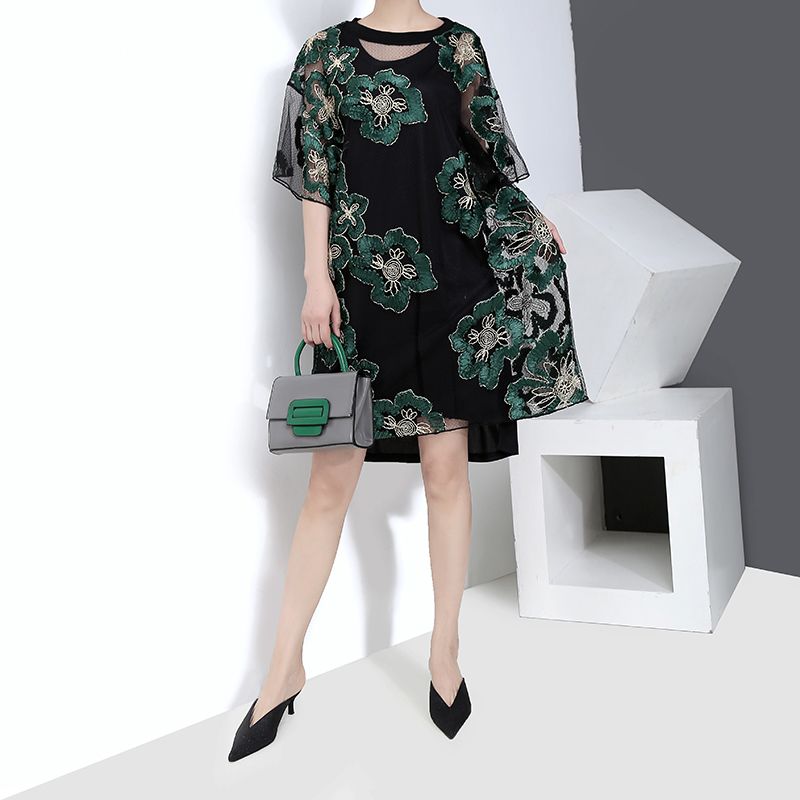 green floral lace dress