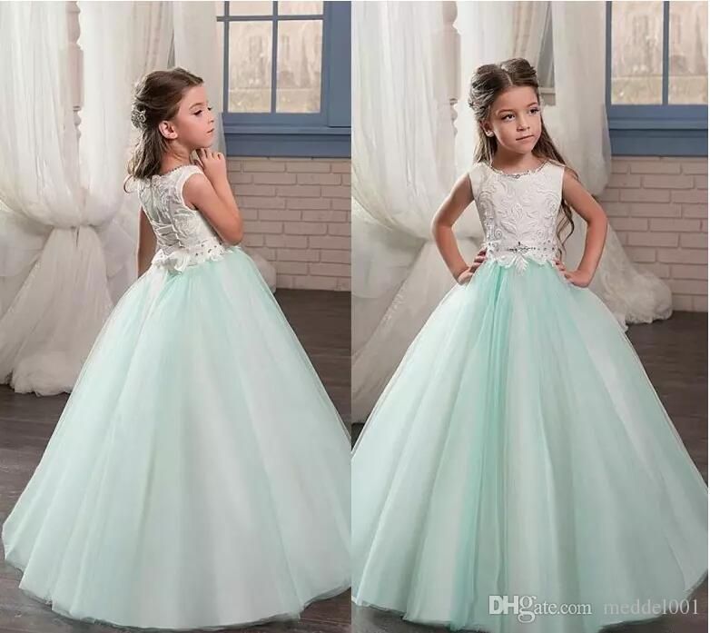 green and white flower girl dresses