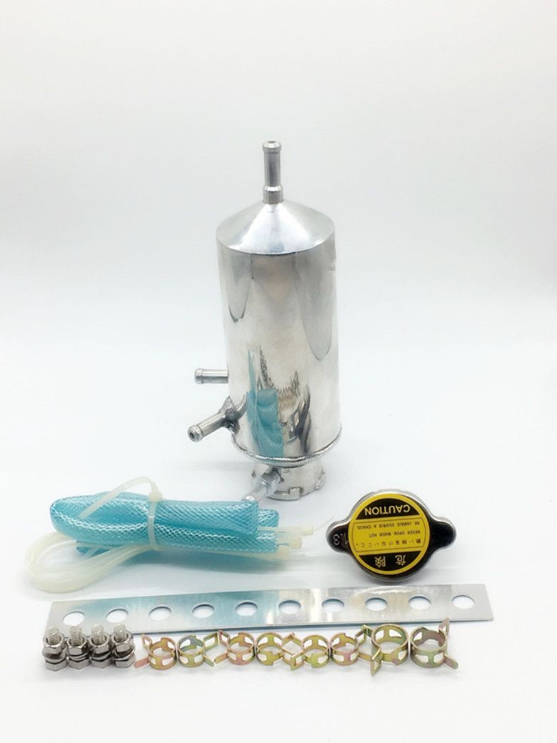Aluminum Coolant Water Expansion Tank Bottle Header Universal Kit Car Silver