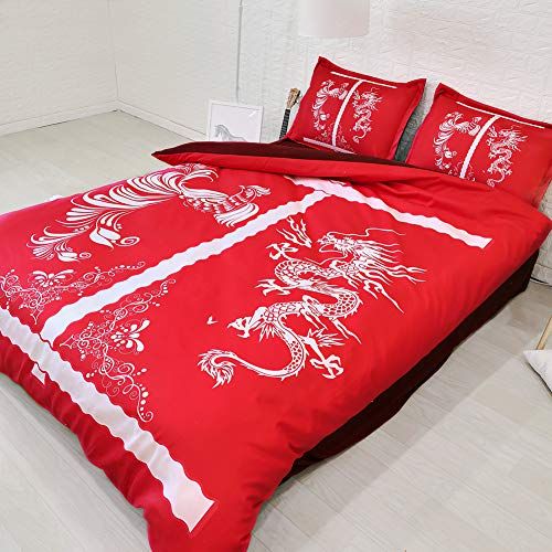 Dragon Duvet Cover Full Phoenix Bedding Set Chinese Wedding Bed