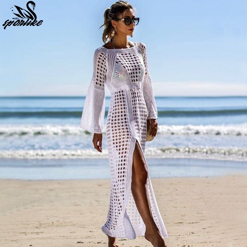 white crochet swimsuit cover up