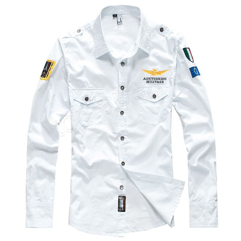 Compra AB Nuevo 4XL Militares Camisas Para Hombre De Manga Larga Moda De  Algodón Bordado Uniforme Camisa De Piloto De Los Hombres Aptos Delgado  Camisa General Ropa BE121 Barato | Entrega Rápida