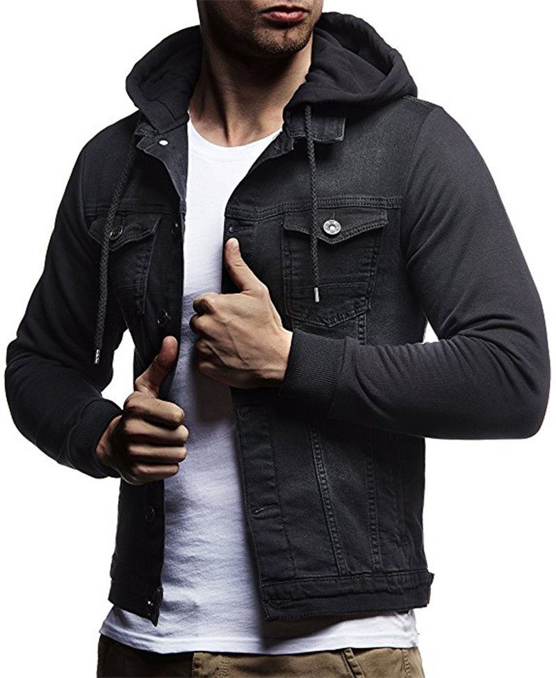 para del diseñador Jean chaquetas casuales solo pecho de bolsillo para hombre con capucha