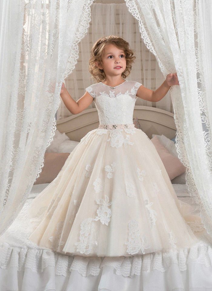 flower girl dress with lace appliques