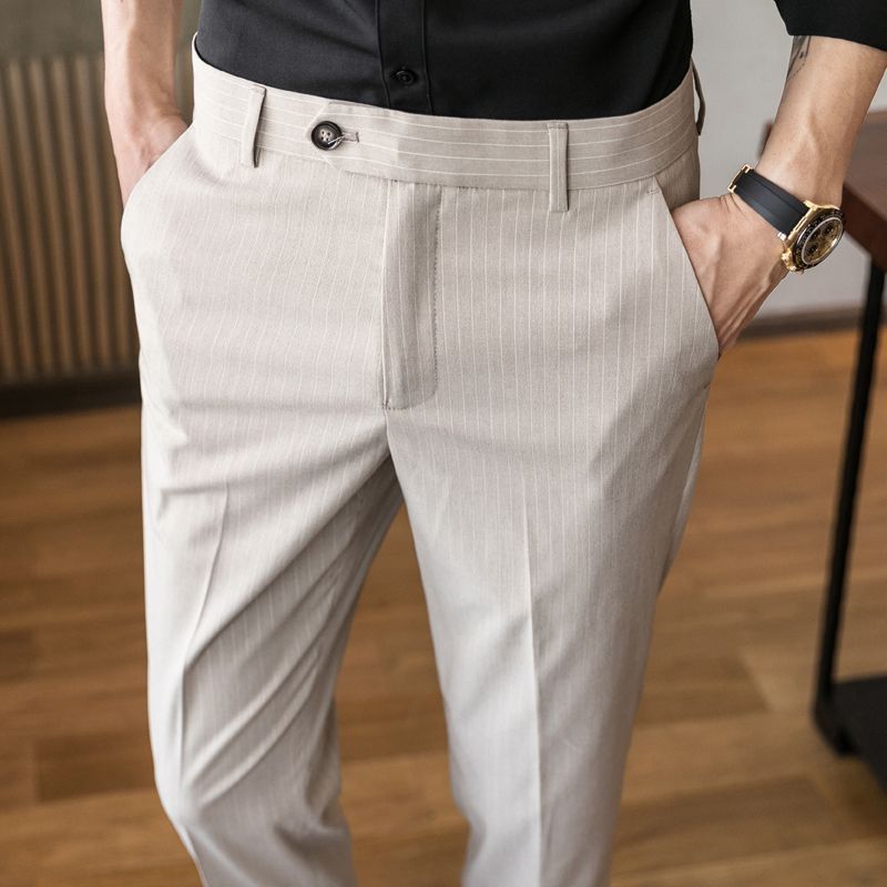 Compra Rayado Resorte Pantalones De Vestir Para Hombre Del Ajustado De Los  Pantalones Del Juego De Negocio Formal Casual Para Hombres Wedding  Pantalones Social De Vestuario Homme 28 36 Barato | Entrega