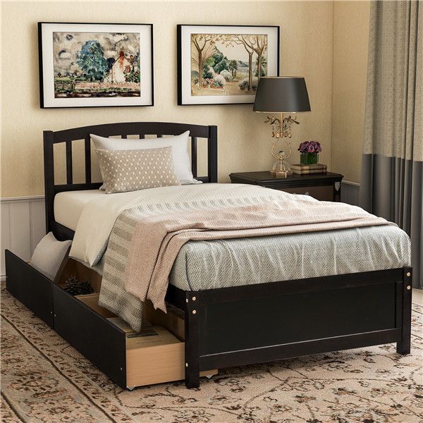 Bedroom Furniture Twin, Twin Platform Bed With Drawers And Headboard
