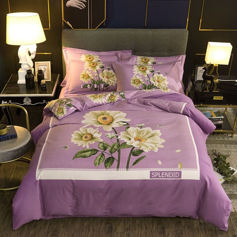 Sunflowers Purple Duvet Cover Set Queen King Size Brushed Cotton