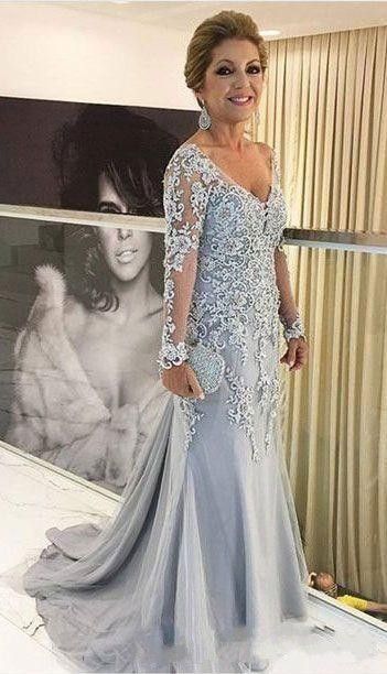 Compre 2020 Madre De Las Novias Vestidos En V Cuello De Longitud Larga  Mangas Largas Mermaid Encarga Apliques Beads Sweep Train Largo Plus Tamaño  Partido Vestidos De Noche A 102,37 € Del