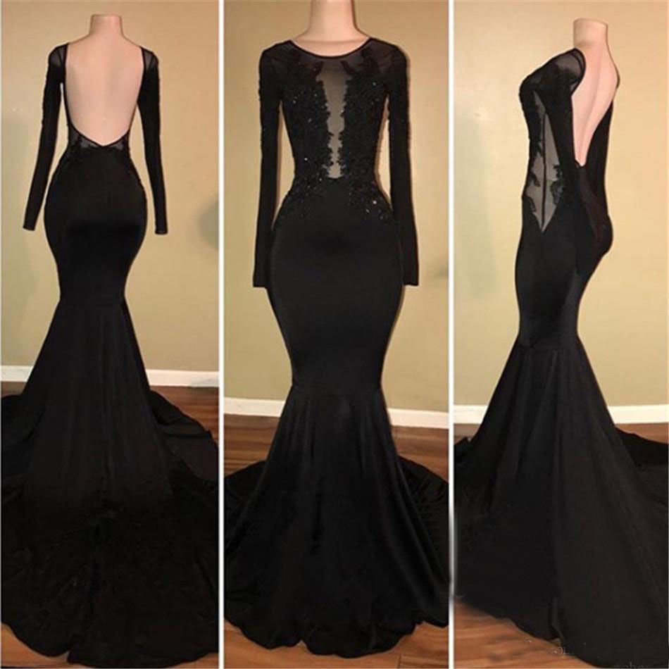 Großhandel Rückenfrei Schwarze Meerjungfrau Langarm Abendkleid 11 Neues Design Illusion Applikationen Perlen Elastic Satin Lange Abendkleider Von Großhandel Rückenfrei Schwarze Meerjungfrau Langarm Abendkleid 11 Neues Design Illusion Applikationen Perlen Elastic Satin Lange Abendkleider Von