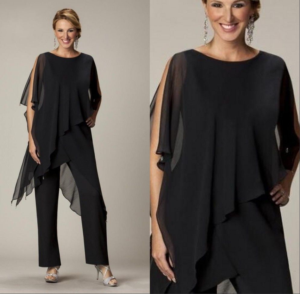 black chiffon pant suit