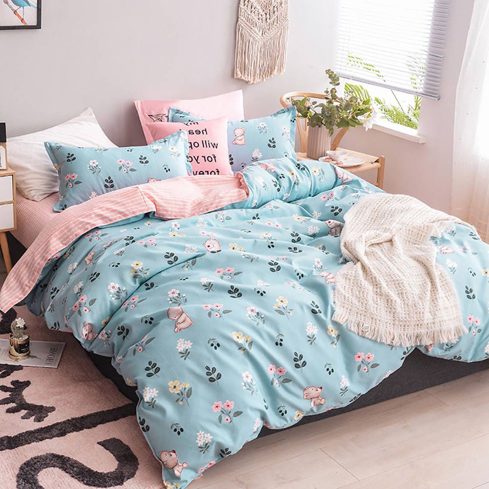 Teddy Bear Bedding Set King Size Cute Cartoon High End Floral