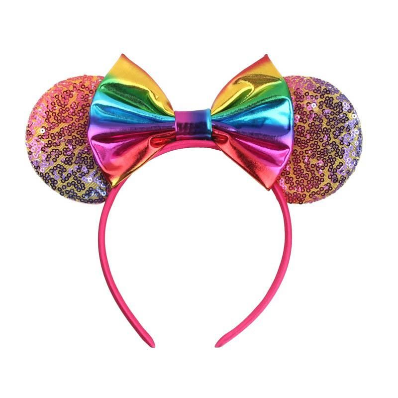 Girls Handmade pink rainbow and pink glitter bow Alice band hair band