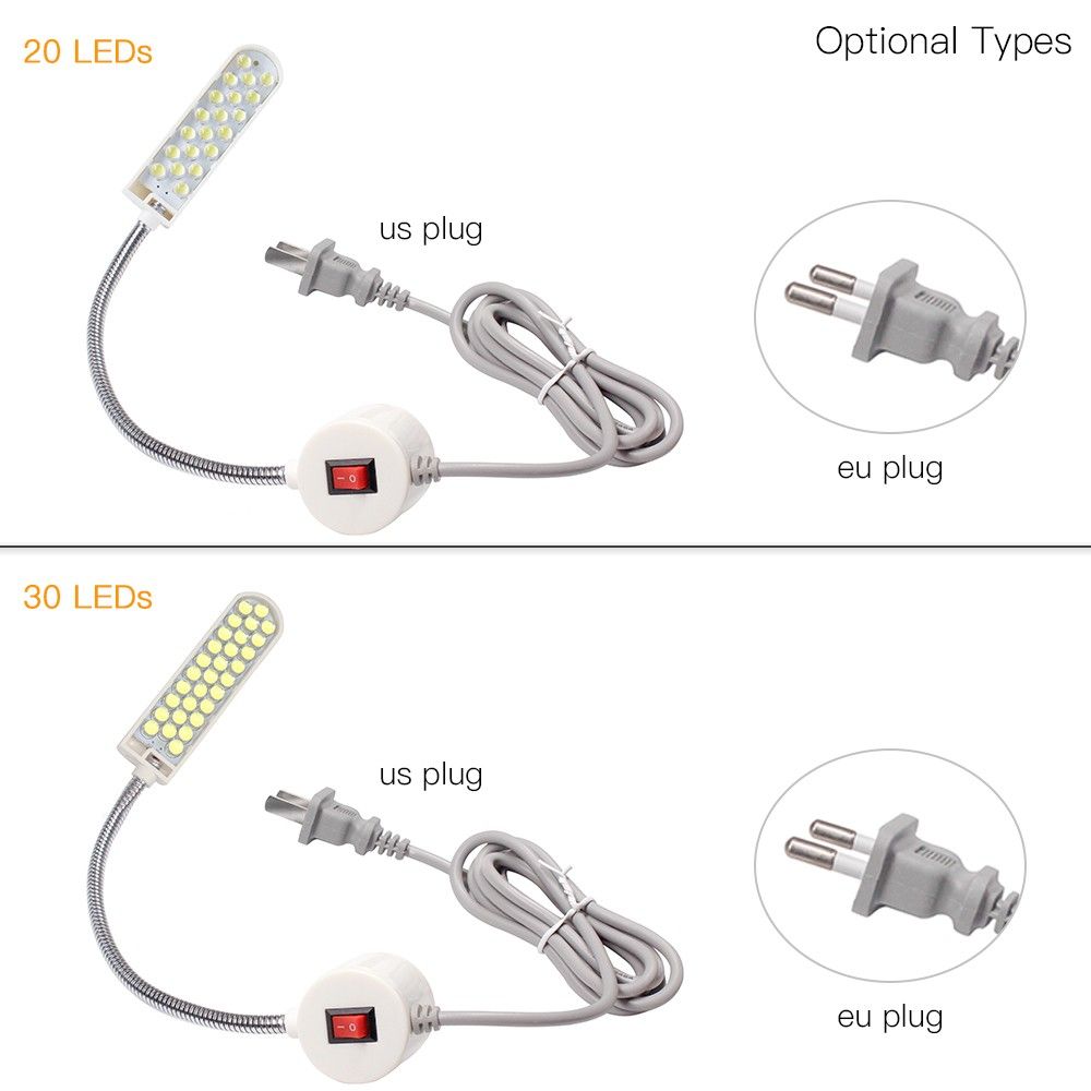 Máquina de Coser Lámpara de Trabajo Luz de Trabajo Cuello de Cisne Flexible Con Base de Montaje Magnética e Interruptor de Encendido/Apagado Para Prensas de Banco de Trabajo 30-Leds EU Plug