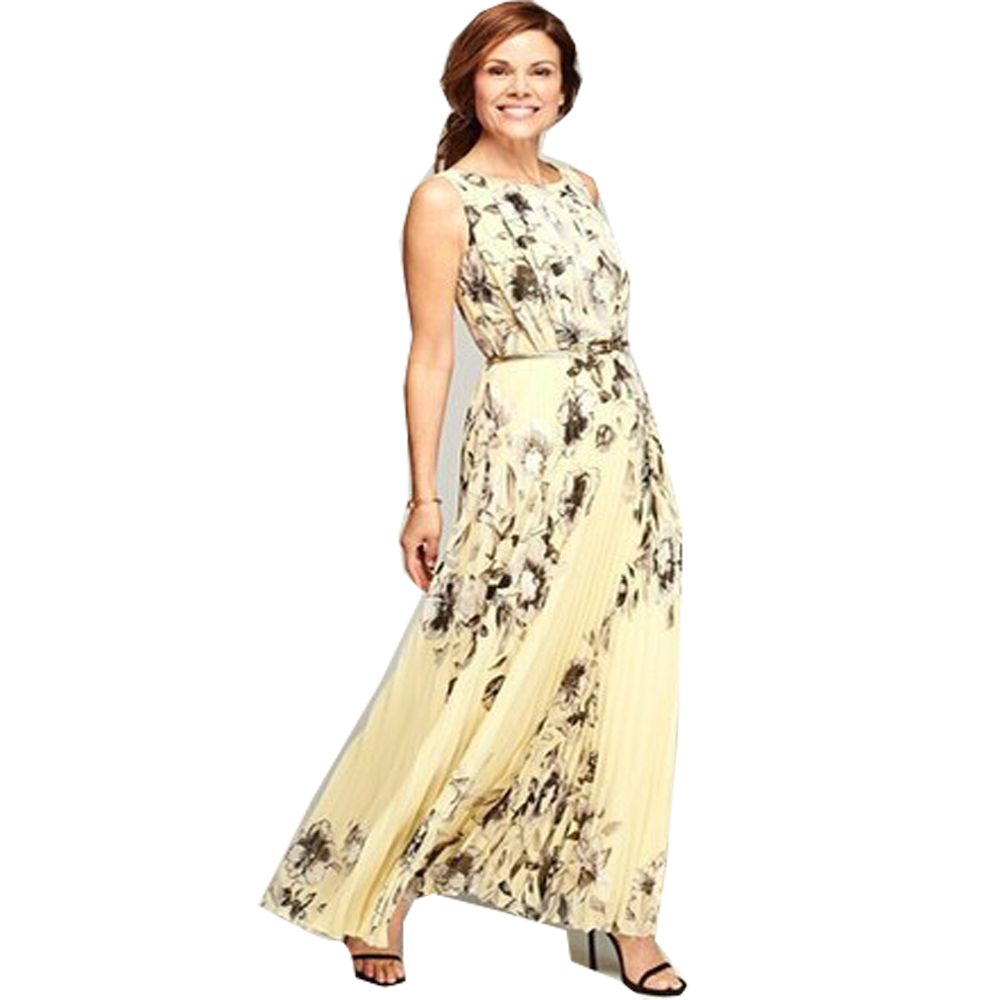 Acquistare Abito Plissettato Donna Giallo Con Stampa Floreale Con Cintura  In Vita Summer Prom Evening Party Abiti Lunghi 7113 Economico | Consegna  Veloce E Qualità | DHgate Italy
