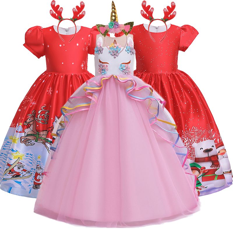 New Girls Long Unicorn Dress Birthday Princess Dress Ball Gown