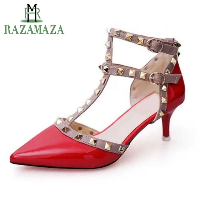 RAZAMAZA Women Fashion Slingback Ankle Strap Sandals Block Heel Shoes