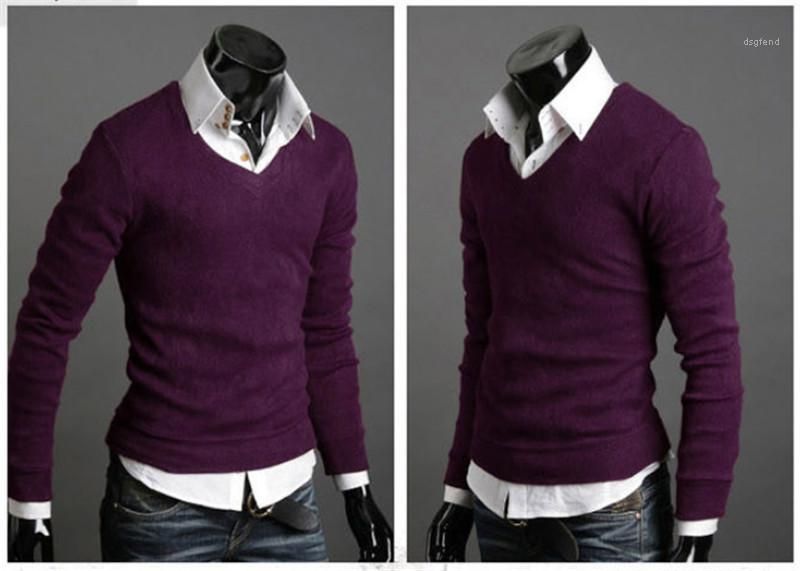 purple sweater outfit mens