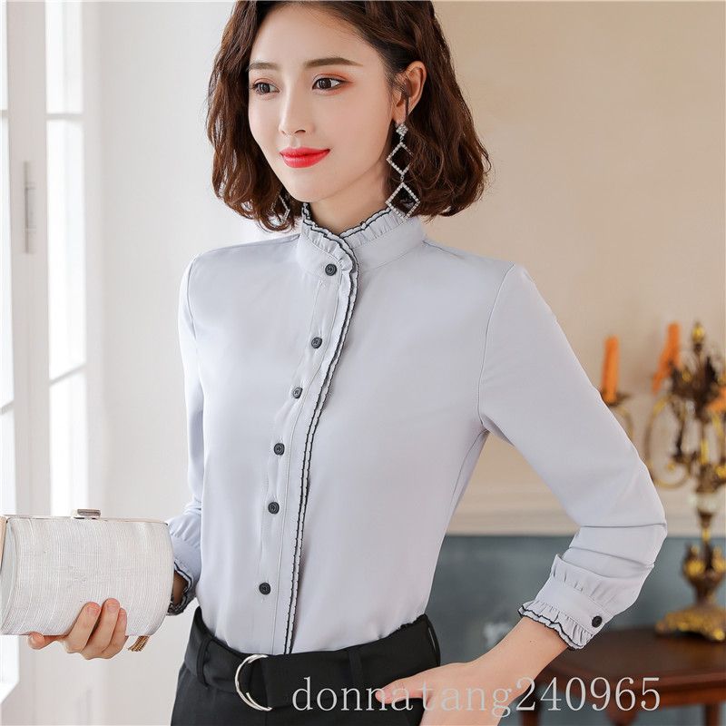 BS931 Camisa formal de manga larga para mujer 2019 Nuevas blusas delgadas damas