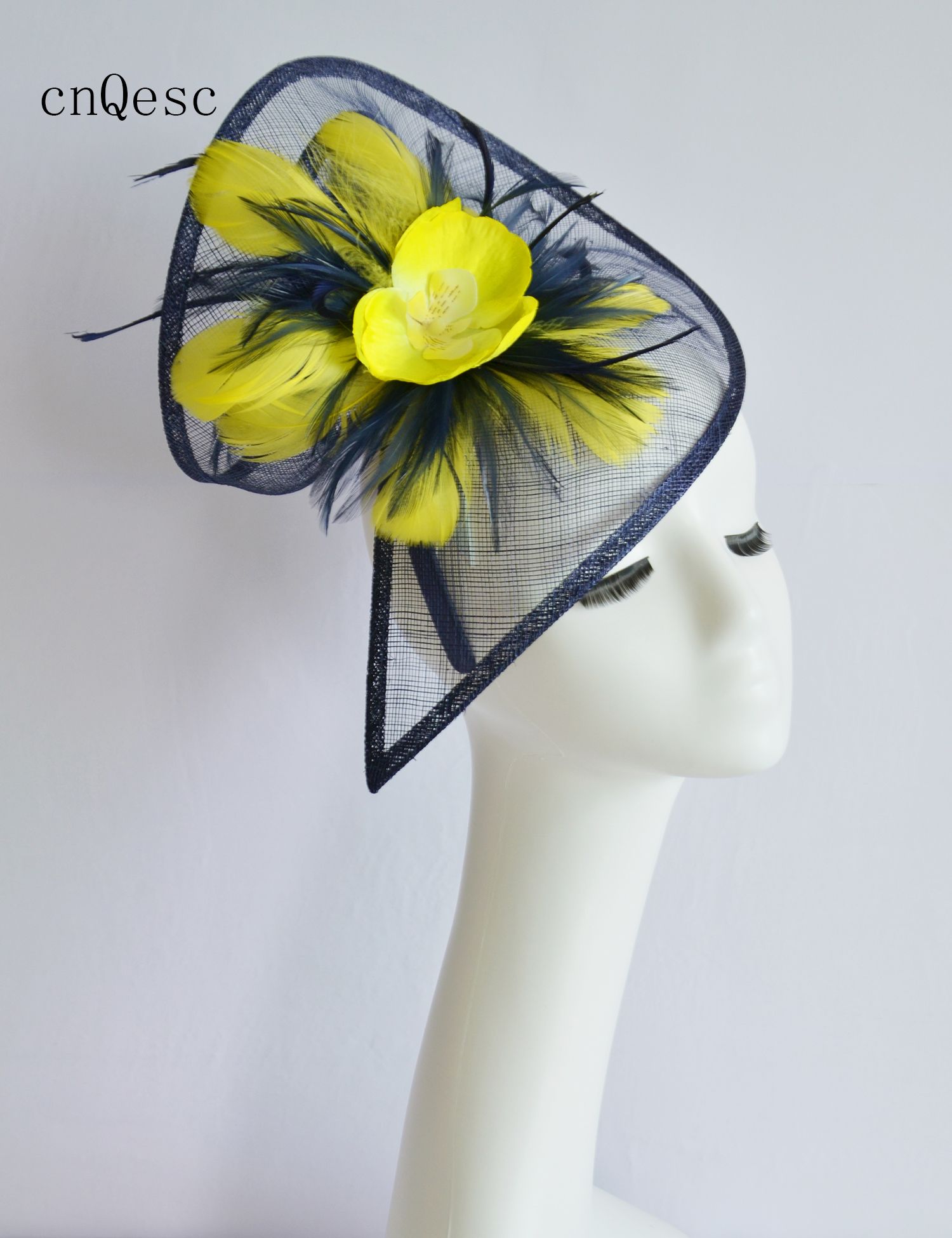 navy and yellow wedding hats