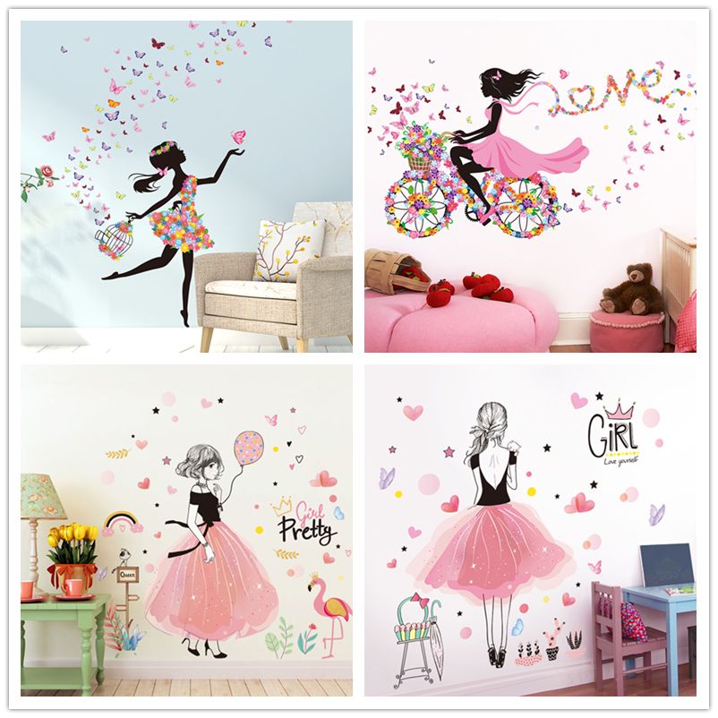 Fee Mädchen Wandaufkleber Vinyl DIY Schmetterlinge Blumen Wandtattoo für Haus Kinderzimmer Baby Schlafzimmer Dekoration